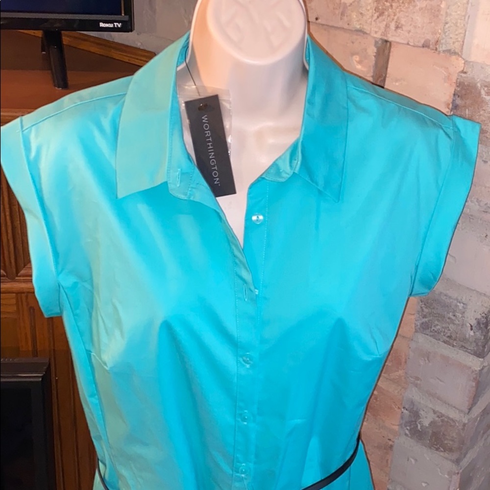 Teal belted blouse
